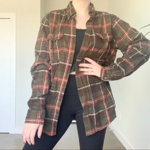 Vintage Georg Green Orange Plaid Button Down Shirt Shacket Oversized Flannel
